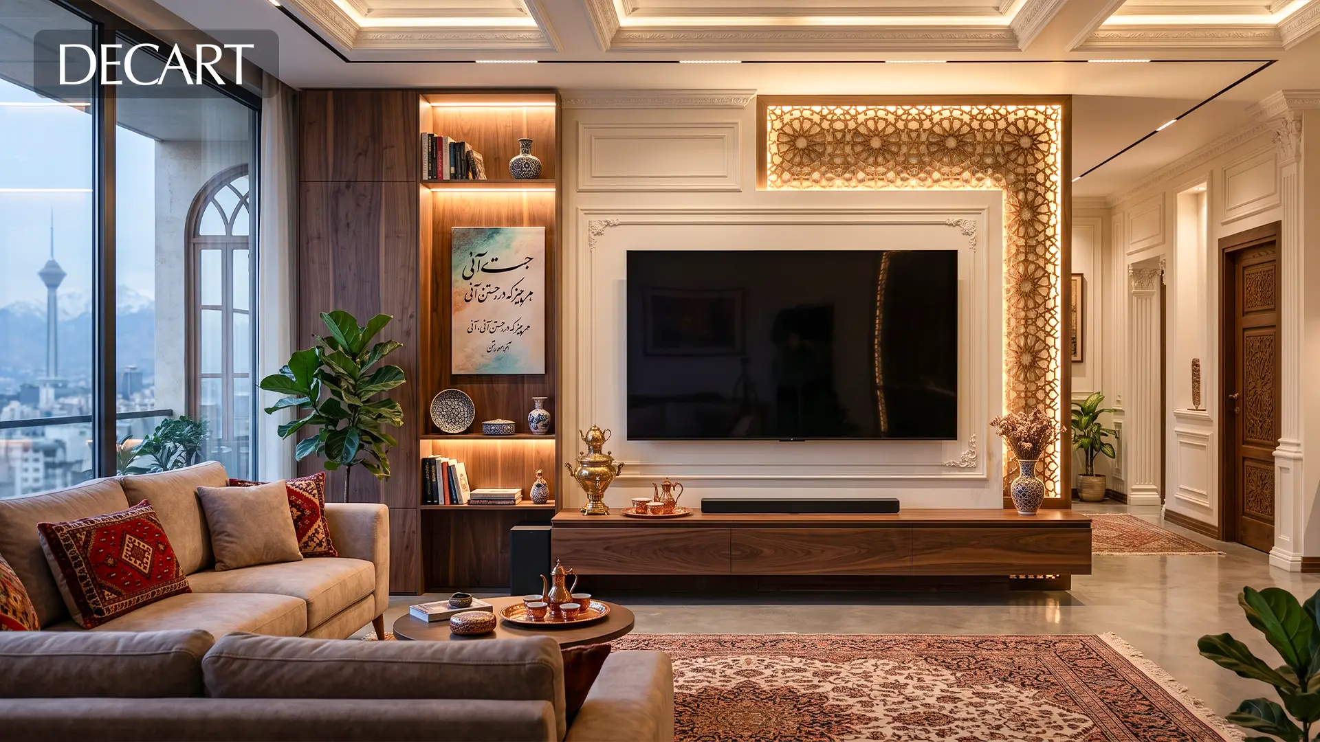 دیوار پشت تلویزیون مدرن-فرم، نور و رنگ-دکارت استور-Decart Store